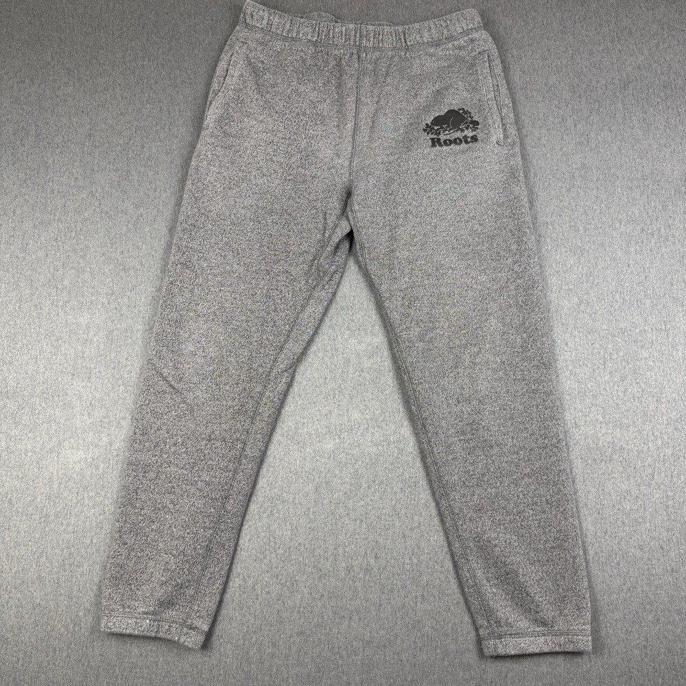 Roots Canada Heather Gray Sweatpants Joggers Beaver Logo Cuffed Lounge Pants S
